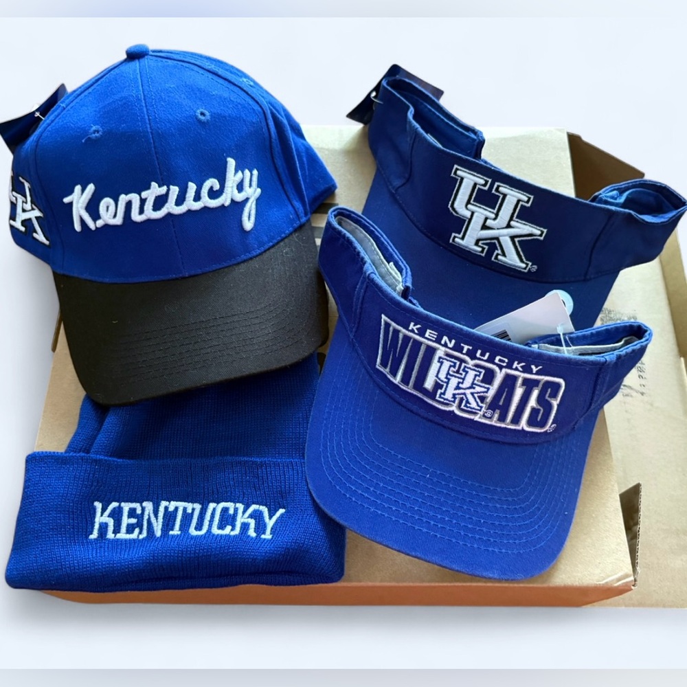 University of Kentucky Hats (Bundle of 4) Blue Visor, Baseball hat, Beanie
